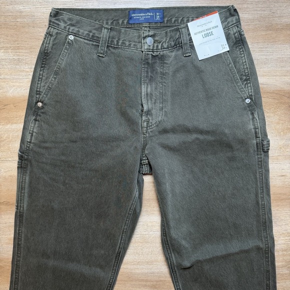 Abercrombie & Fitch Carpenter Jeans Men 31x32 Green Loose Fit Denim Utility NEW - Picture 1 of 12
